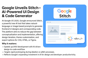 Google Stitch UI generator interface with design-to-code preview