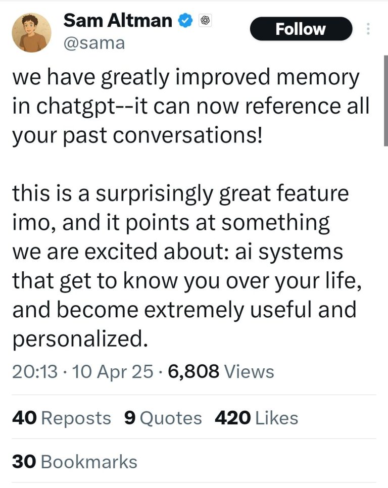 ChatGPT’s memory can now reference all past conversations, not just what you tell it to