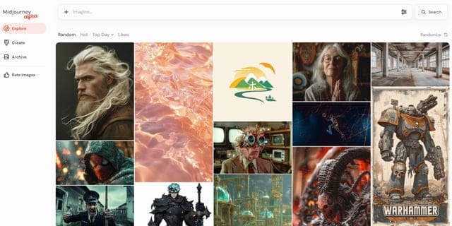 The Midjourney web interface