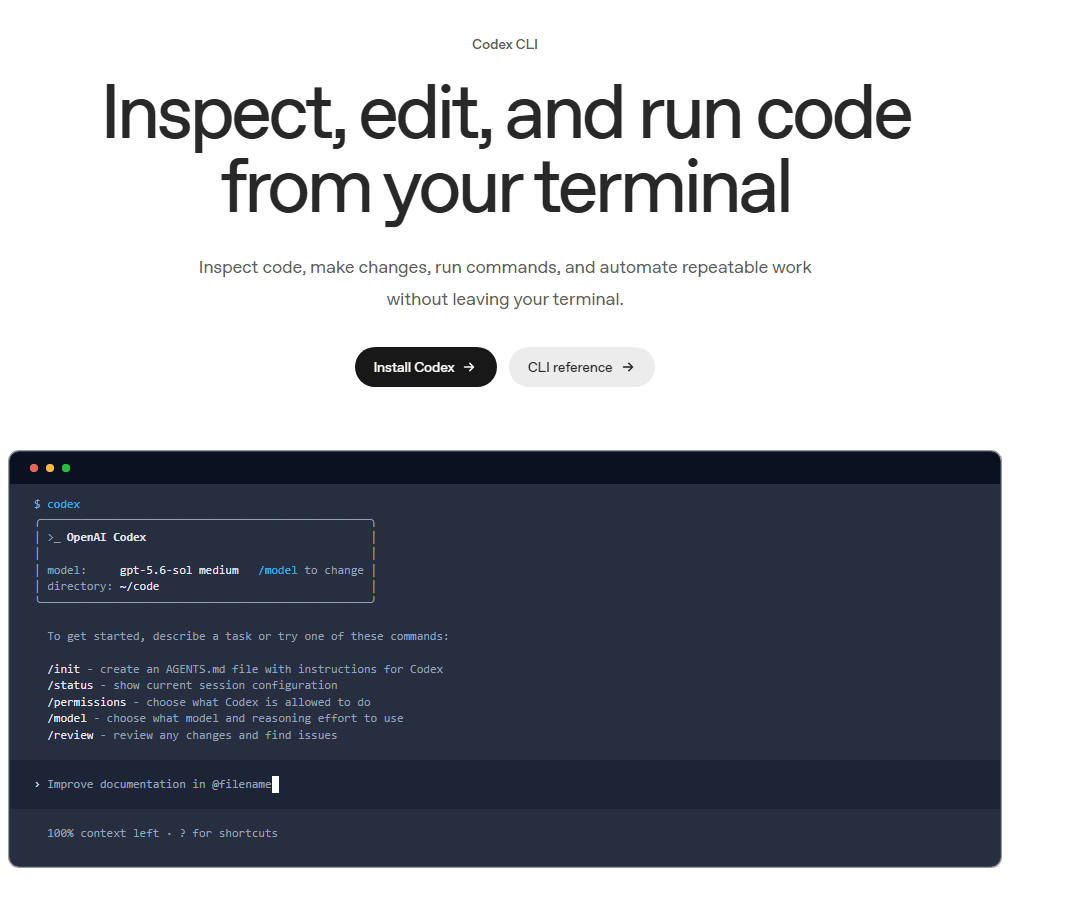 Codex CLI terminal quickstart screen