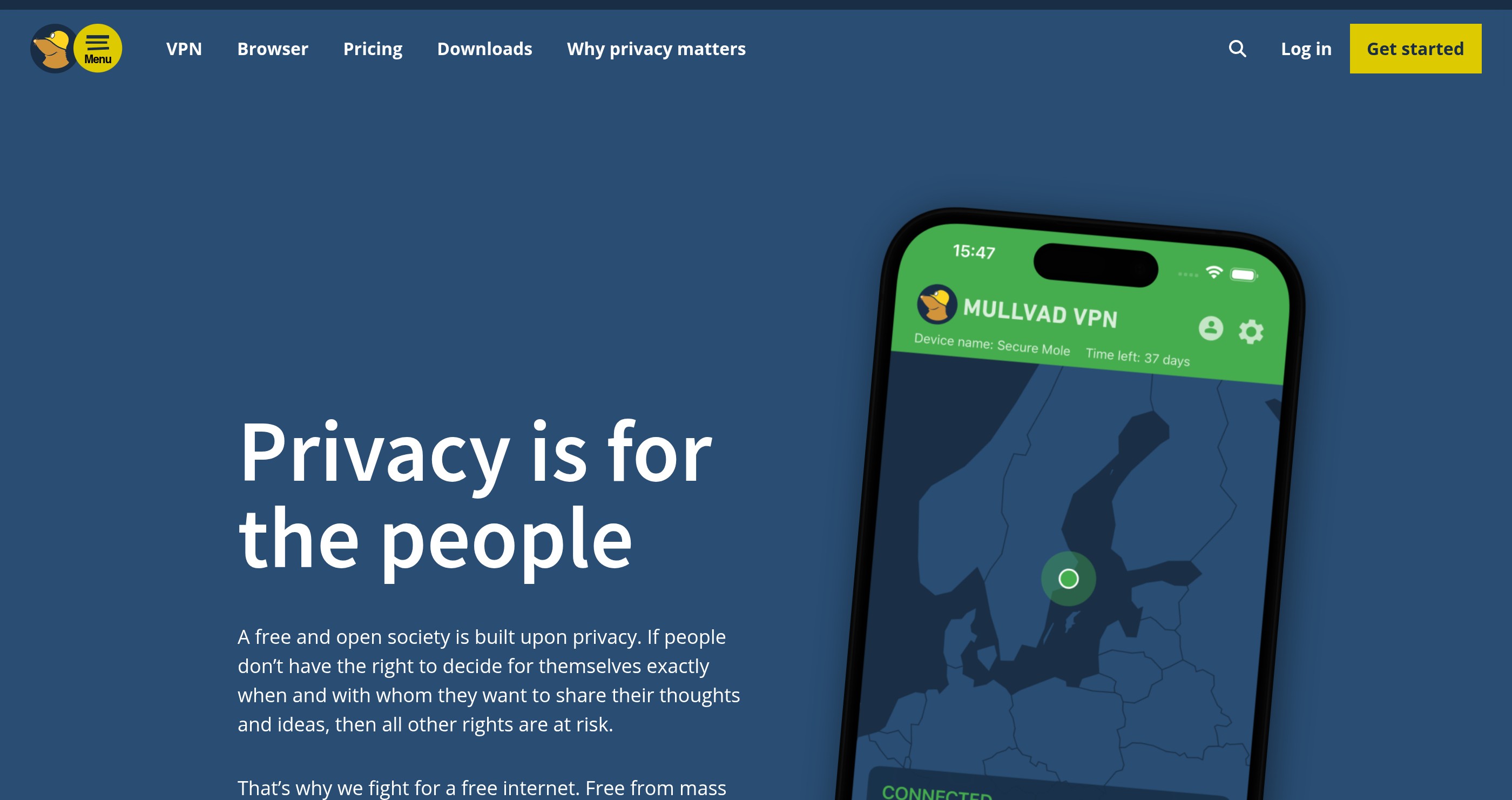 Mullvad homepage screenshot