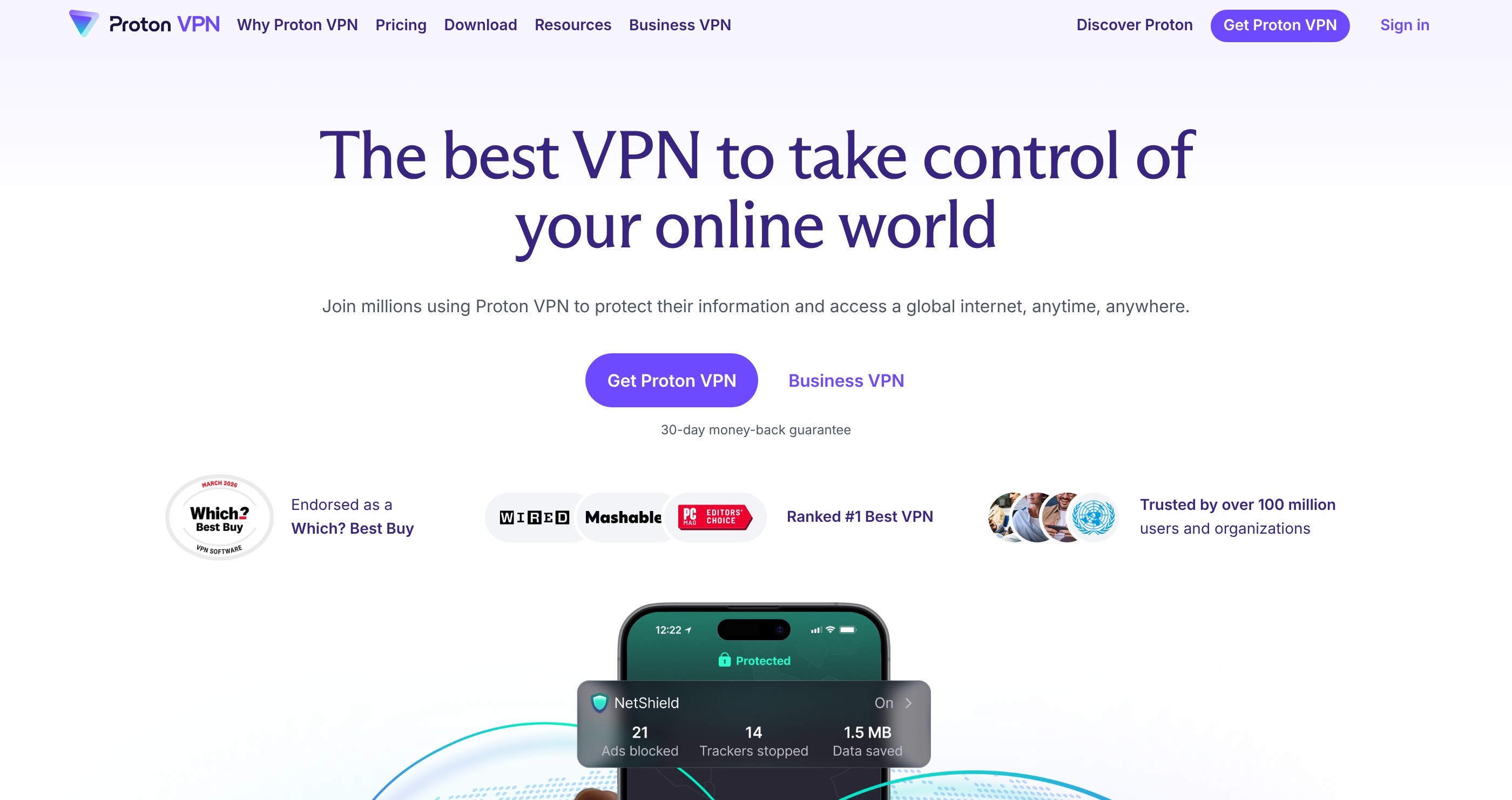 Proton VPN homepage screenshot